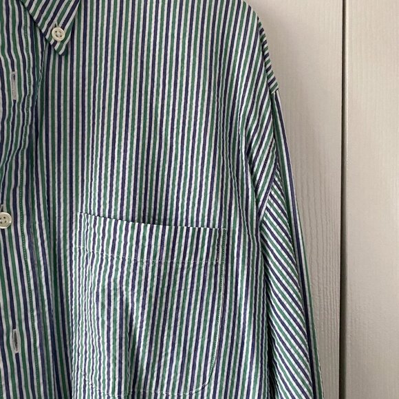 Brooks Brothers Sear Sucker Shirt Green and Blue Size: M - Picture 2 of 6